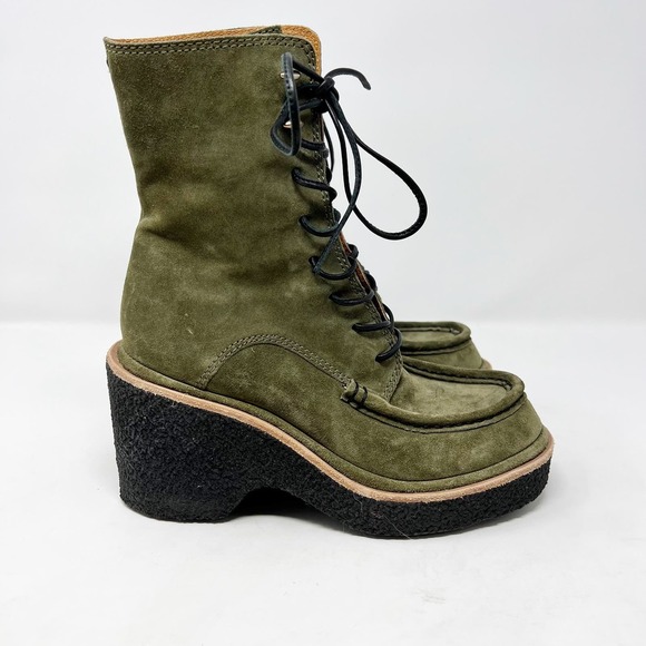 Rag & Bone Scout Suede Wedge Platform Boots In Green Size 37.5 - Picture 2 of 10